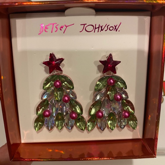 Betsey Johnson Jewelry - BETSEY JOHNSON PIERCED CHRISTMAS TREE SPARKLY EARRINGS BRAND NEW WITH BOX